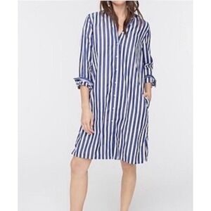 J.Crew Womens Sm Blue White Striped Poplin Button Front Cottage Shirt Dress NWT